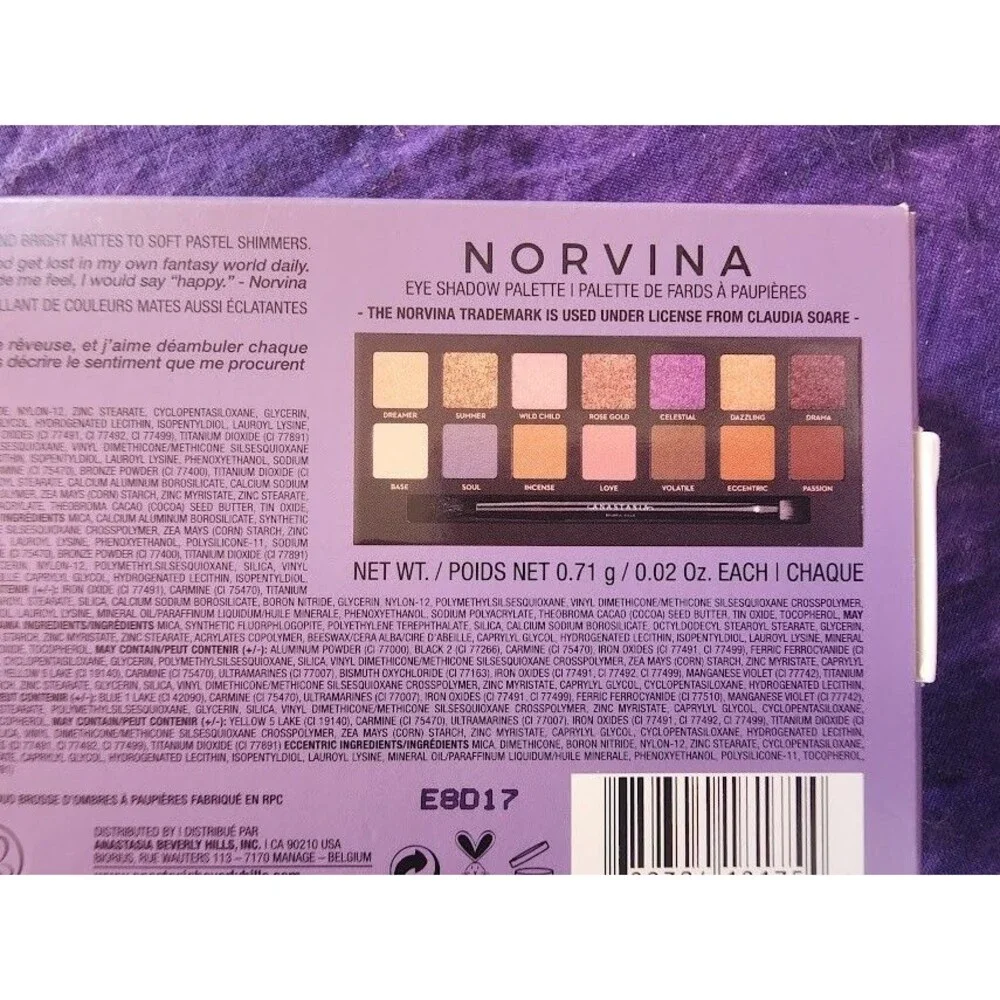 Anastasia Beverly Hills Norvina Eyeshadow Palette 14 Pan Eye Color Brush Mirror